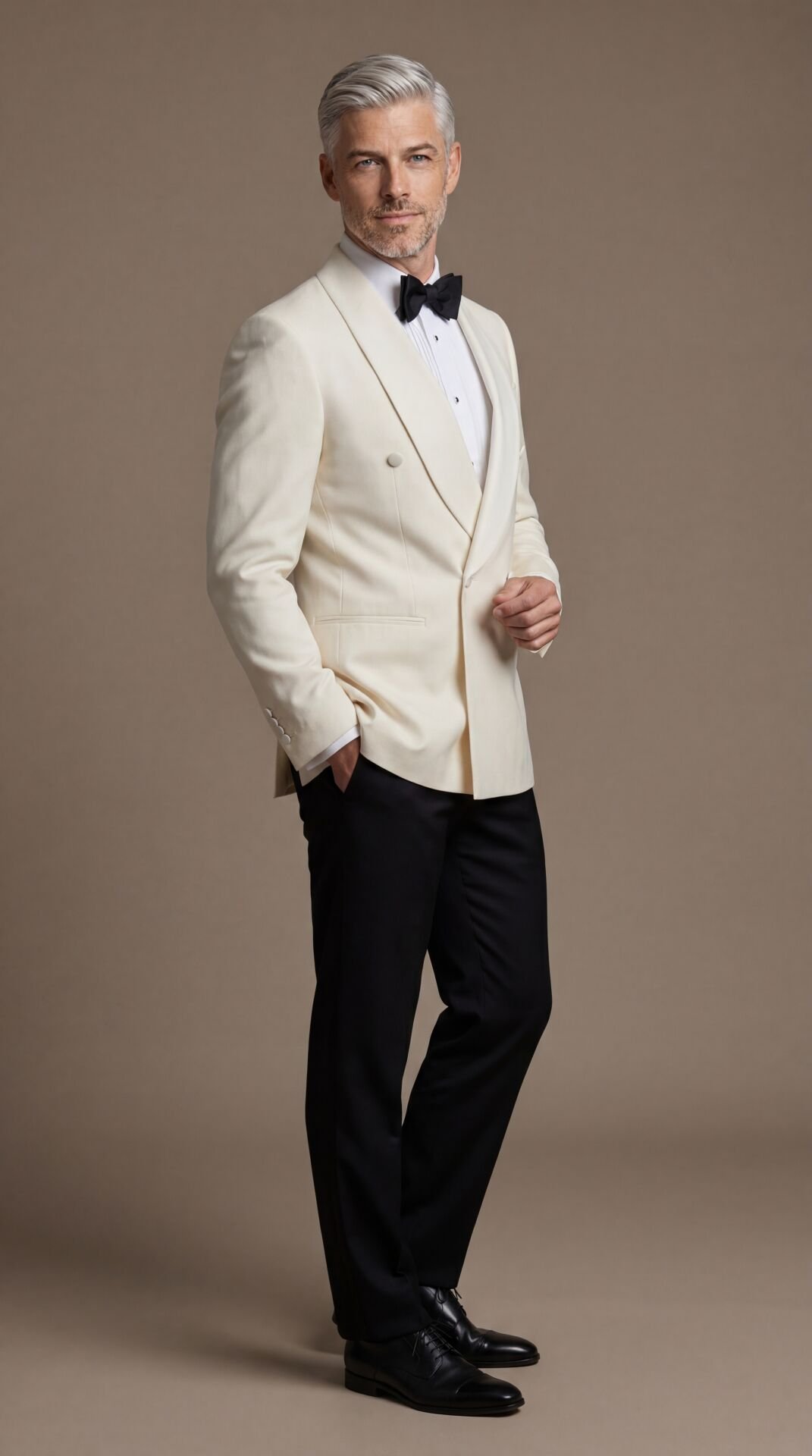 ŞAL YAKA DÖRT DÜĞMELİ KRUVAZE EKRU SMOKİN