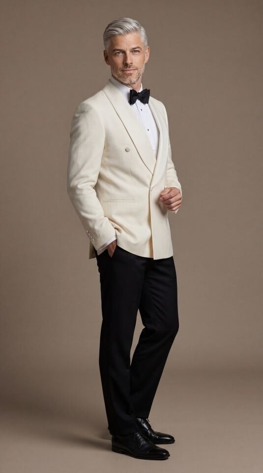 ŞAL YAKA DÖRT DÜĞMELİ KRUVAZE EKRU SMOKİN