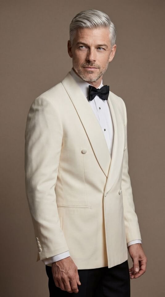 ŞAL YAKA DÖRT DÜĞMELİ KRUVAZE EKRU SMOKİN