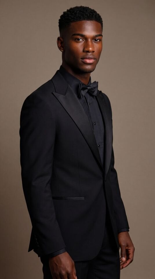 SATEN SİVRİ YAKA SİYAH SMOKİN