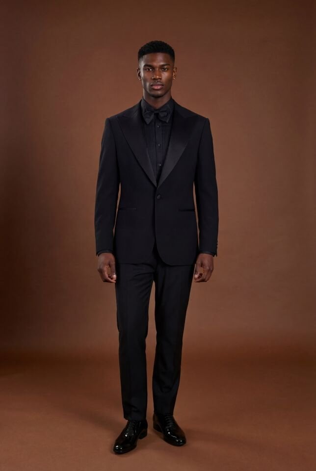 TESSUTI PIEMONTESI SİVRİ YAKA SİYAH SMOKİN