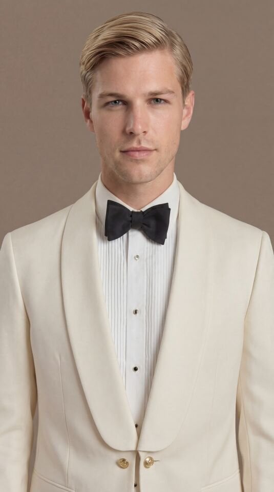 ŞAL YAKA GOLD DÜĞME EKRU SMOKİN